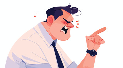 Angry boss pointing at wrist watch. flat vector style