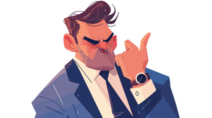 Angry boss pointing at wrist watch. flat vector style
