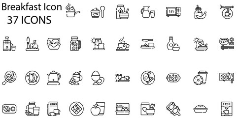 Set of breakfast icons. Line art style icons bundle. vector illustration