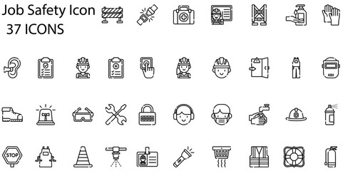 Set of job safety icons. Line art style icons bundle. vector illustration