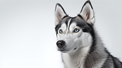 Obraz premium A husky with blue eyes and black and white fur, looking at the camera with a curious expression. 