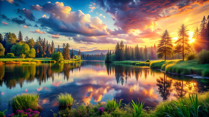 Fototapeta premium sunset over the river