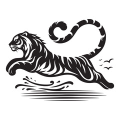 Tiger jumping silhouette vector 