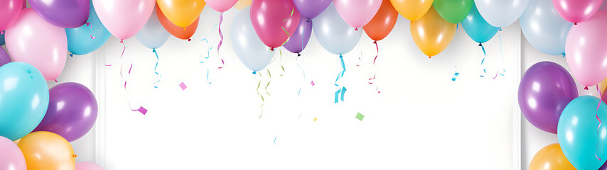 Colorful balloons and confetti, perfect for birthday party decorations, celebrating joy and happiness. 
