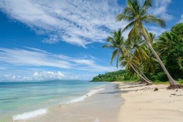 Tropical paradise background with palm trees and sandy beaches