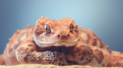 Fototapeta premium Close-up portrait of a brown and white gecko with bright eyes, perfect for a wildlife or reptile themed design. 