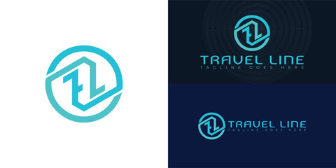 Abstract initial circle letter TL or LT logo in blue color isolated on multiple background colors. The logo is suitable for travel business logo vector design illustration inspiration templates.