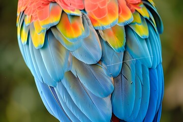 Fototapeta premium A close-up of a colorful macaw's feather arrangement