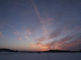 The sky is a beautiful mix of blue and orange hues
