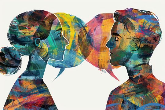 Two people engaged in animated conversation, emphasizing effective communication skills