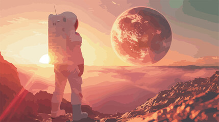 Astronaut unknown planet in the background light ray.