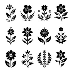 A set of black and white flower designs