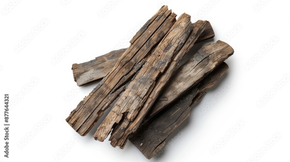 Poster a stack of wooden planks or logs resting on a white background, suitable for use in decorative or gr