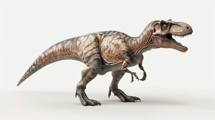 Fototapeta premium A detailed depiction of a dinosaur with brown and beige coloring set against a white background, perfect for educational, imaginative, and creative uses.
