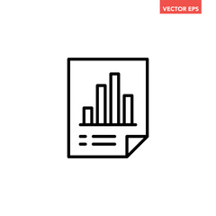 Single black business report line icon, simple financial document graphic flat design vector pictogram, infographic interface elements for app logo web button ui ux isolated on white background