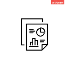 Black single financial statement line icon, simple business report flat design vector pictogram, infographic interface elements for app logo web button ui ux isolated on white background