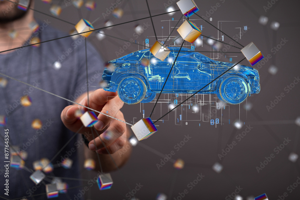 Poster Autonomous car with HUD graphic of Navigation system driving