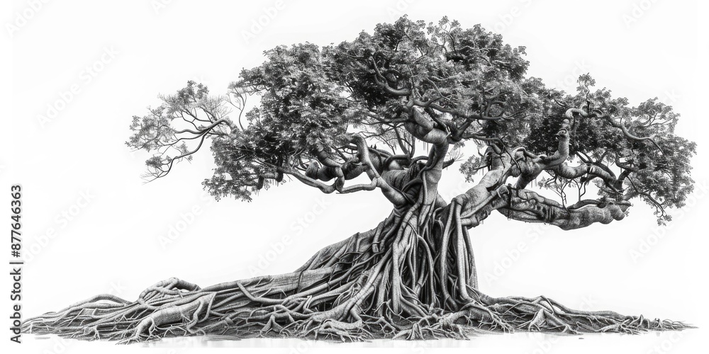Poster a simple drawing of a tree in black and white
