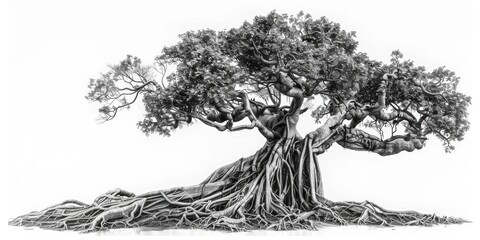 A simple drawing of a tree in black and white