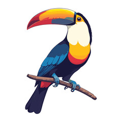 Colorful Toucan Bird Sitting on Branch Cartoon Illustration