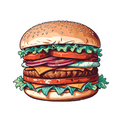 Delicious Burger with Fresh Toppings Illustration