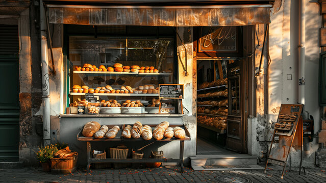 European Charm: A Quaint Bakery on a Shabby Street