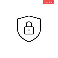 Black single security shield line icon, simple safety protection  keys flat design vector pictogram, infographic interface elements for app logo web button ui ux isolated on white background