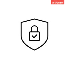 Black single security shield line icon, simple safety protection  keys flat design vector pictogram, infographic interface elements for app logo web button ui ux isolated on white background