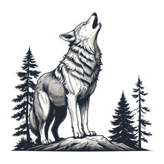 Modern Flat Style Wolf Howling Illustration