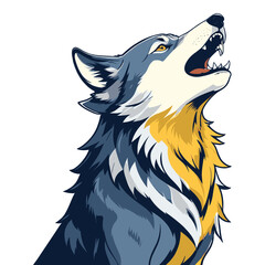 Powerful Wolf Howling on Rocky Hillside Illustration