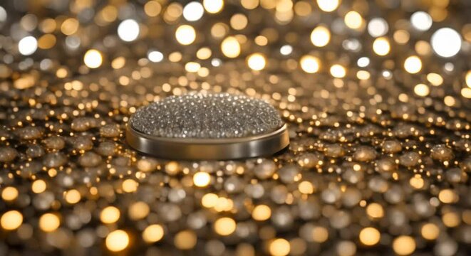 A clutch purse adorned with sparkling crystals arranged in a pattern inspired by the symmetry of subatomic particles 4k animation
