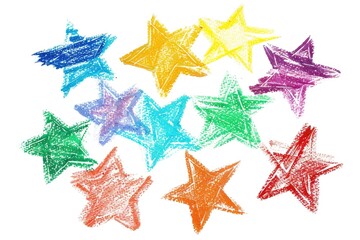 A group of colorful crayon stars on a white background