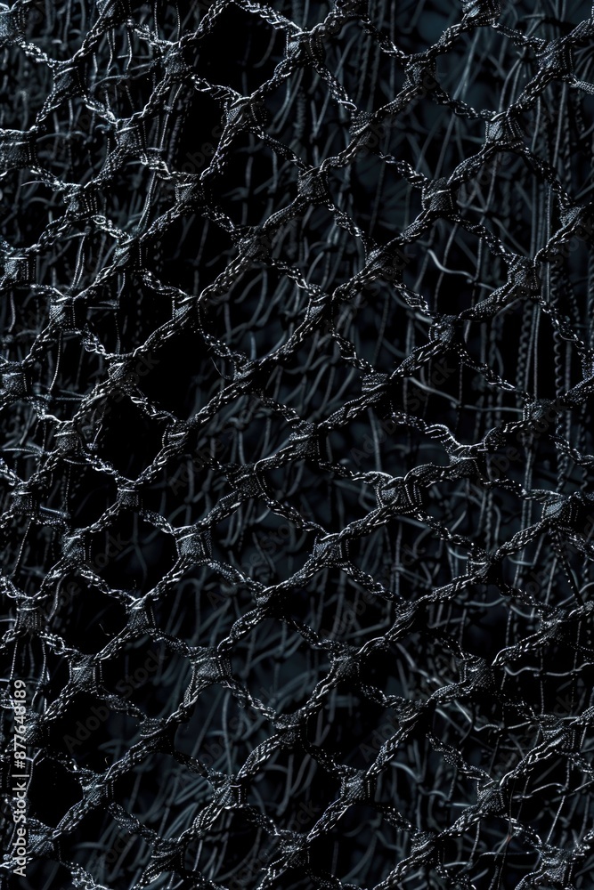 Poster a detailed view of a chain link fence with mesh and wire,