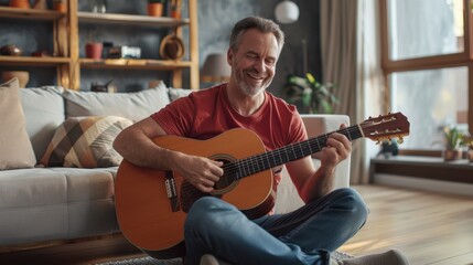 The man playing guitar