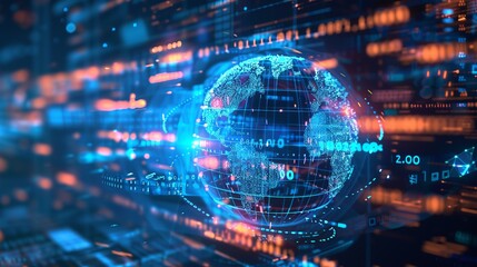 An advanced digital globe surrounded by cyber data streams, encapsulating the relentless flow and integration of information and technology in the modern interconnected age.