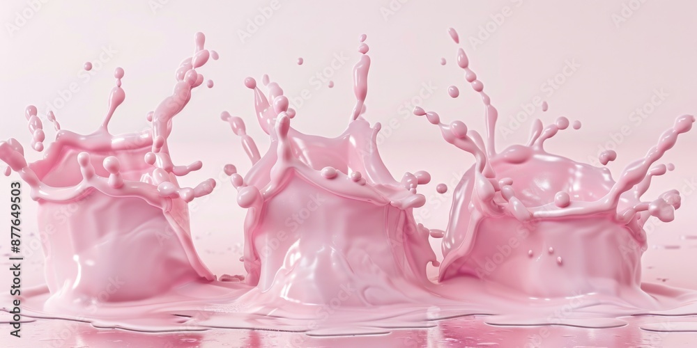 Poster A close-up shot of pink liquid splashing on top of each other, with a shallow depth of field to highlight the movement and texture