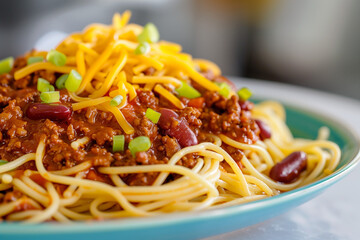 Cincinnati Chili with Spaghetti Close Up