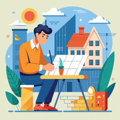 Adobe Illustrator Artwork-flat-illustration-of-an-architect-drawing-building