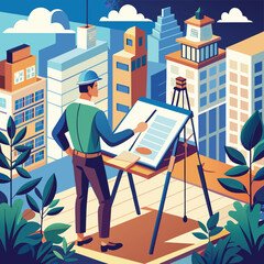 Adobe Illustrator Artwork-flat-illustration-of-an-architect-drawing-building
