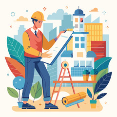 Adobe Illustrator Artwork-flat-illustration-of-an-architect-drawing-building