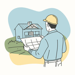 Adobe Illustrator Artwork-flat-illustration-of-an-architect-drawing-building