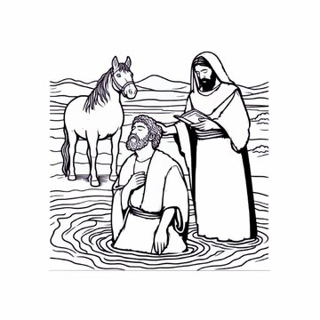 Philip baptising the Ethiopian eunuch in a river.