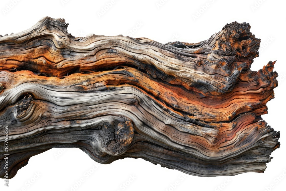 Poster a high-quality image of a piece of wood on a white background, suitable for various design and creat