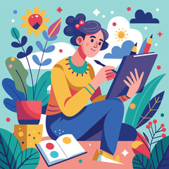 a-flat-illustration-of-an-artist-sketching-in-a-notebook