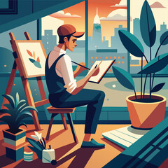 a-flat-illustration-of-an-artist-sketching-in-a-notebook