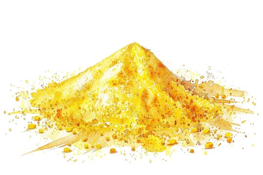 recommend clip art: A pile of bright yellow powder sits on a clean white background, ready for use or experimentation