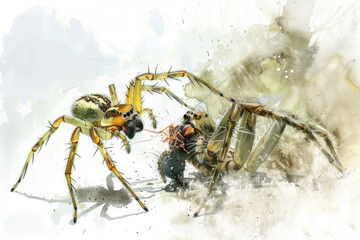 Naklejka premium A close-up view of a spider attacking a man, with the spider's legs wrapped around his arm