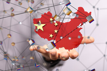 Peoples Republic of China Flag in Map 3d Illustration.