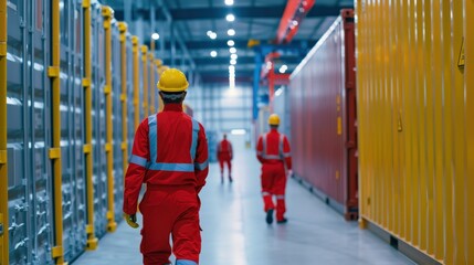 A man wearing hardhat stands in front of a row of containers. The scene is industrial and the man is a worker