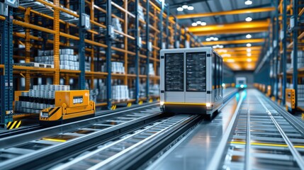 Obraz premium A train is moving through a warehouse